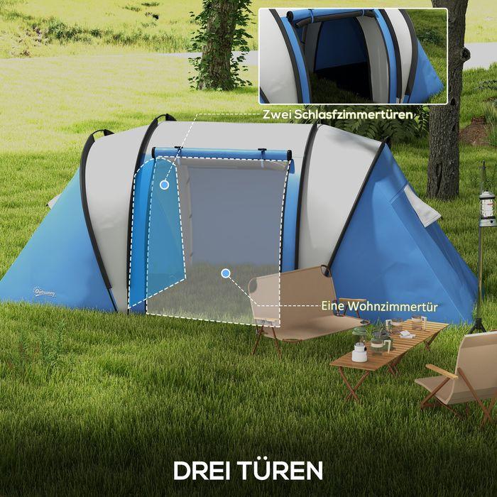Immagine prodotto Swisshandel24 Campingzelt für 4-5 Personen leicht wasserabweisend Familienzelt mit 3 Zimmer, 3000mm WS (Tenda a tunnel, 4 persone)