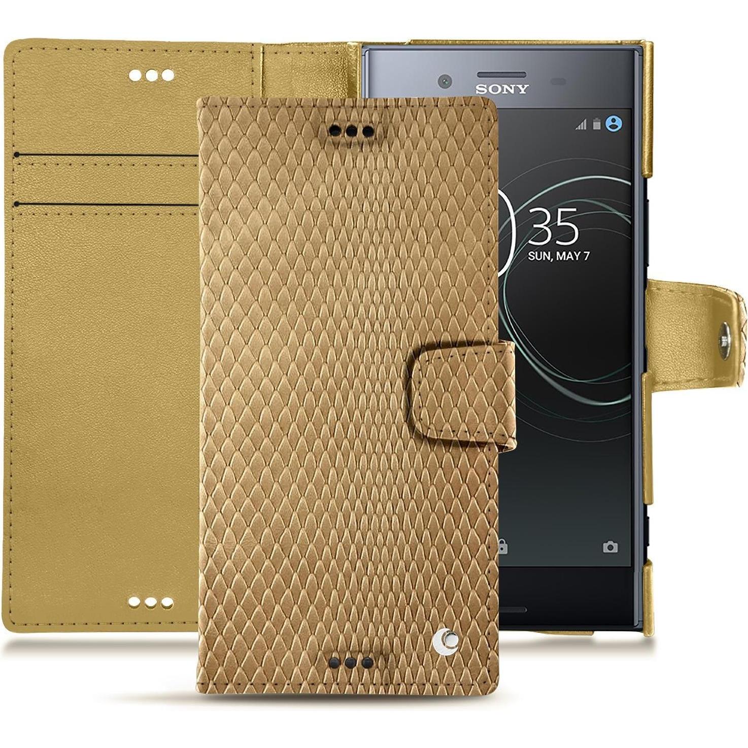Noreve Lederschutzhülle Wallet (Sony Xperia XZ Premium), Smartphone Hülle, Beige
