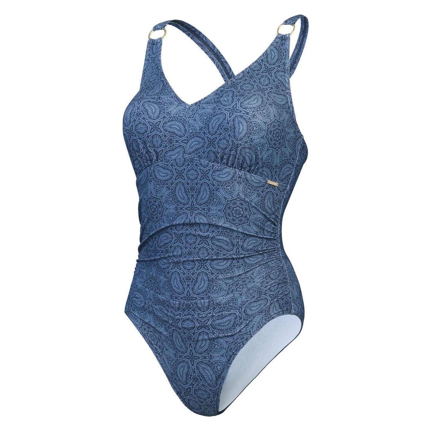 Speedo, Damen, Badeanzüge, Shaping Printed V Neck 1 Piece, Blau, (34, 38)