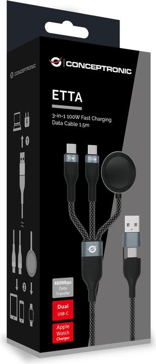 Actual product image Conceptronic Kabel USB-C/-A2.0->USB-C/AWC/PD 480Mbs 1.50m (1.50 m, USB 2.0, 100 W)