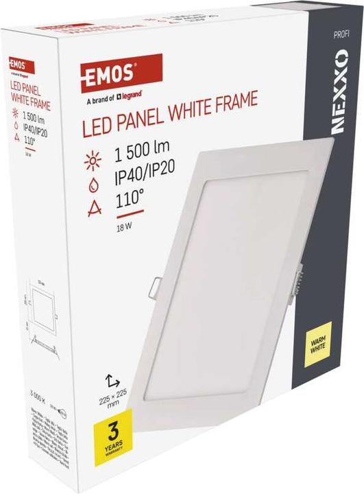 Produktbild Emos LED-Einbauleuchte NEXXO, quadratisch, weiss, 18W, warmweiss (1500 lm)