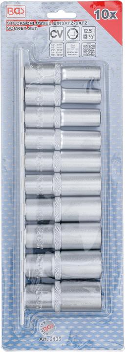 Produktbild BGS Steckschlüssel-Einsatz-Satz Sechskant, tief 12,5 mm (1/2") Zollgrössen 10-tlg.
