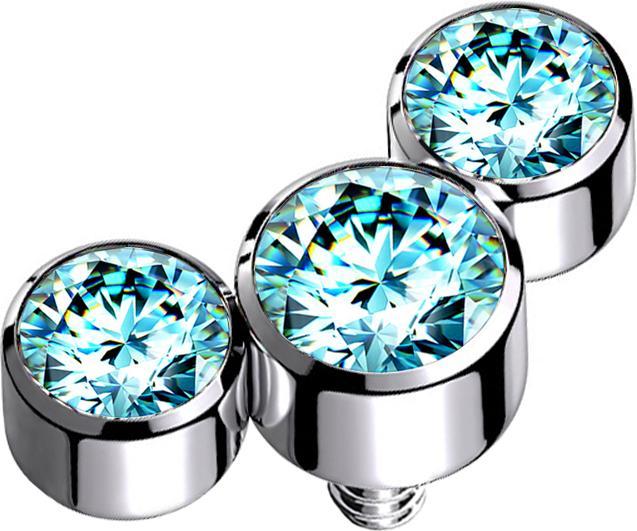 Actual product image Star Piercing Dermal Anchor silver three crystals aqua (without brass, Titanium)
