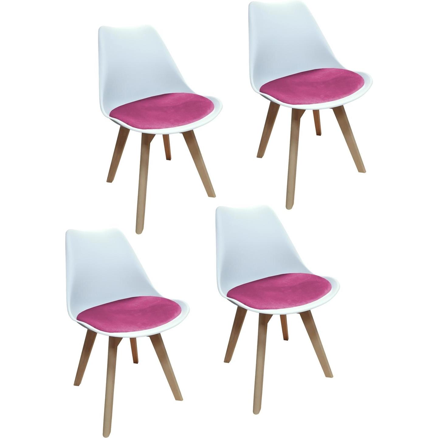 HTI-Living, Stühle, Esszimmerstuhl Samt 4er Set Atlanta Weiss/Pink