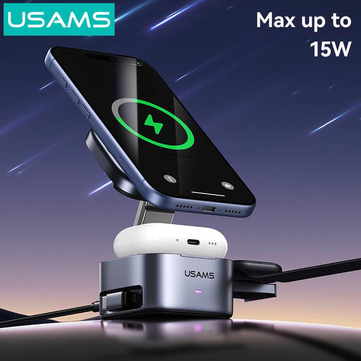 Actual product image Usams Wireless charger 3in1 CD257 Qi2 tarnish (15 W)