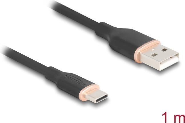 Actual product image Delock 81226 - USB 2.0 cable USB Type-A plug to USB Type-C plug 1 m black silicone (1 m, USB 2.0)