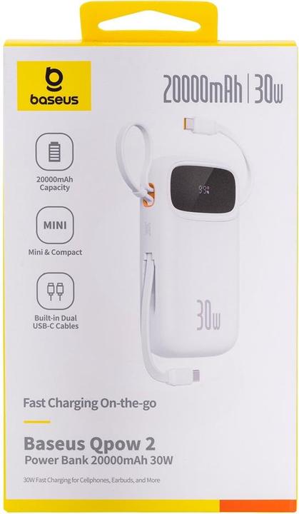 Produktbild Baseus Powerbank QPow 2 20000mAh 30W 2xUSB-C (white) (20000 mAh, 30 W, 74 Wh)