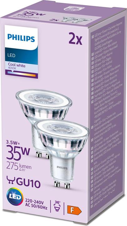 Produktbild Philips LED Classic (GU10, 3.50 W, 275 lm, 2 x, F)