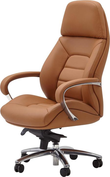 Produktbild FineBuy Bürostuhl Chefsessel Echtleder Caramel Ergonomisch XXL Drehstuhl 120 kg (49 - 55 cm)