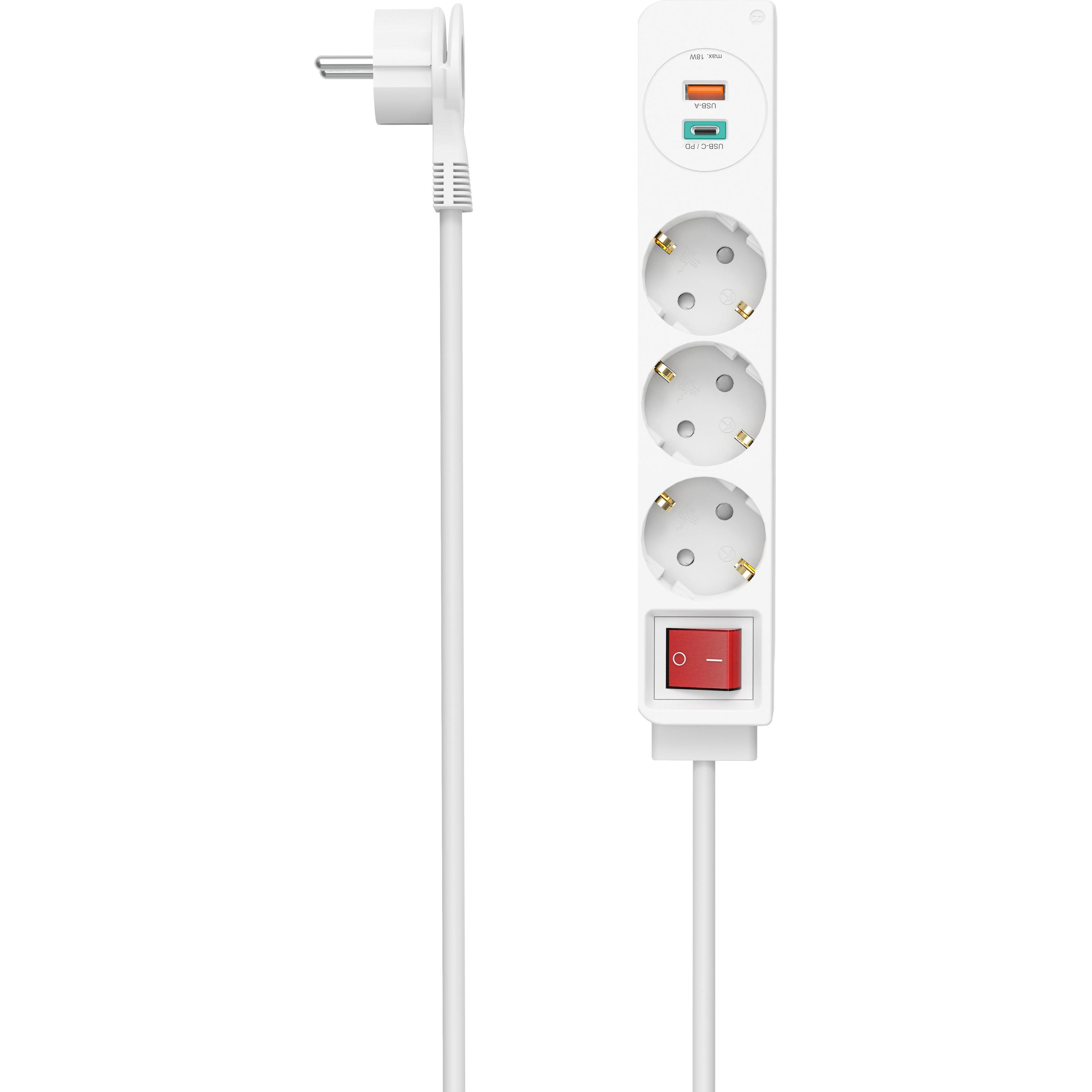 Thumbnail - Hama, Steckdosenleiste, Steckdosenleiste, 3-fach, USB-C/A 18W, PD/QC™, Schalter, Flachst., 1,4 m, W (3 x, CEE 7/3, 1.40 ...
