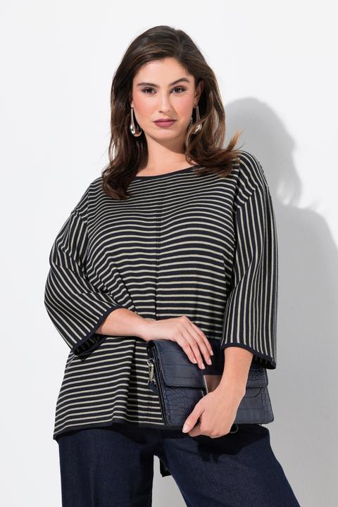 Immagine prodotto Ulla Popken Maglione dal taglio oversize con righe, scollo rotondo e maniche a 3/4 (42, 44)