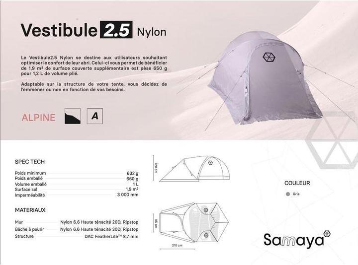 Actual product image Samaya Vestibule2.5 Nylon (Tunnel tent, 0.63 kg, 2 persons)