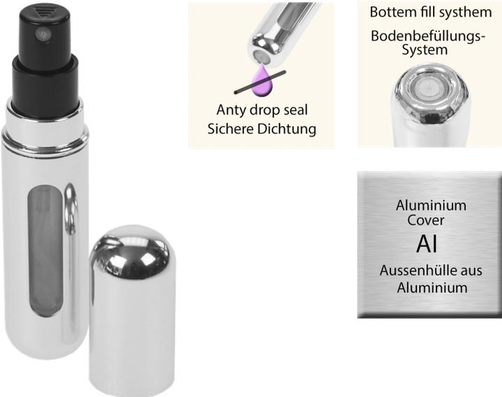 Produktbild Taschenzerstäuber, silber glänzend, für 5 ml, mit Füllautomatik und Sichtfenster (5 ml)
