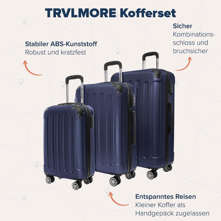 Actual product image Trvlmore 3-teiliges Hartschalen-Kofferset, TSA-Schloss, Teleskopgriff (110 l)