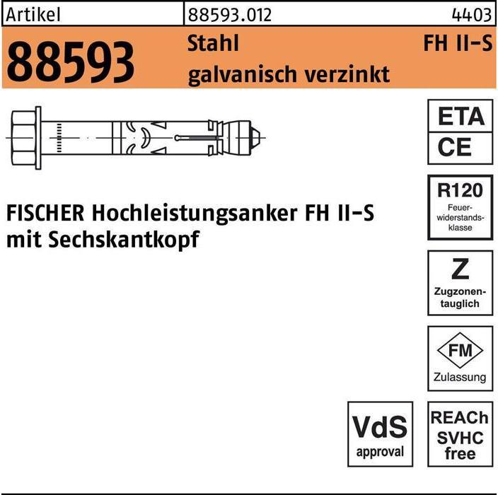 Produktbild Fischer Hochleistungsanker R 88593 FH II 12/ 25 S Stahl galvanisch verzinkt (50 Stk.)