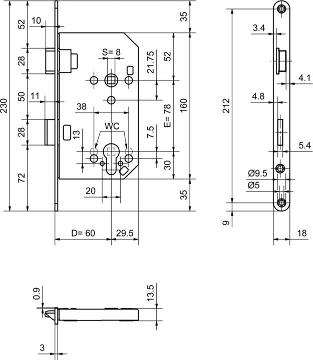 Actual product image Glutz Einsteckschloss (Mortise lock)