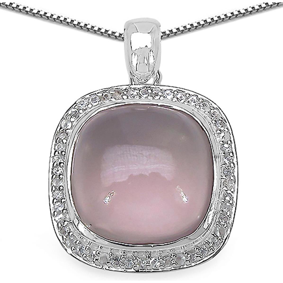 Thumbnail - Xen, Halsschmuck, Anhänger mit Kette Rosenquarz Cushion-Cabochon 45 cm 925 Silber, (925 Sterling Silber, 45 cm)