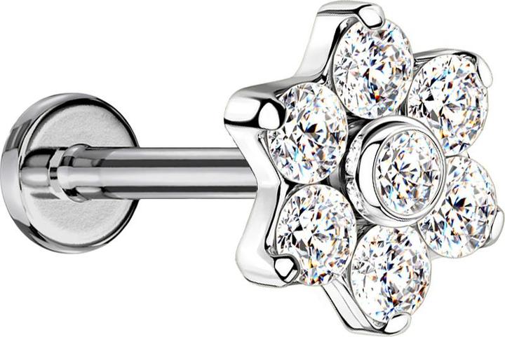 Actual product image Star Piercing Micro Labret internal thread silver with flower crystals silver (without brass, Titanium)