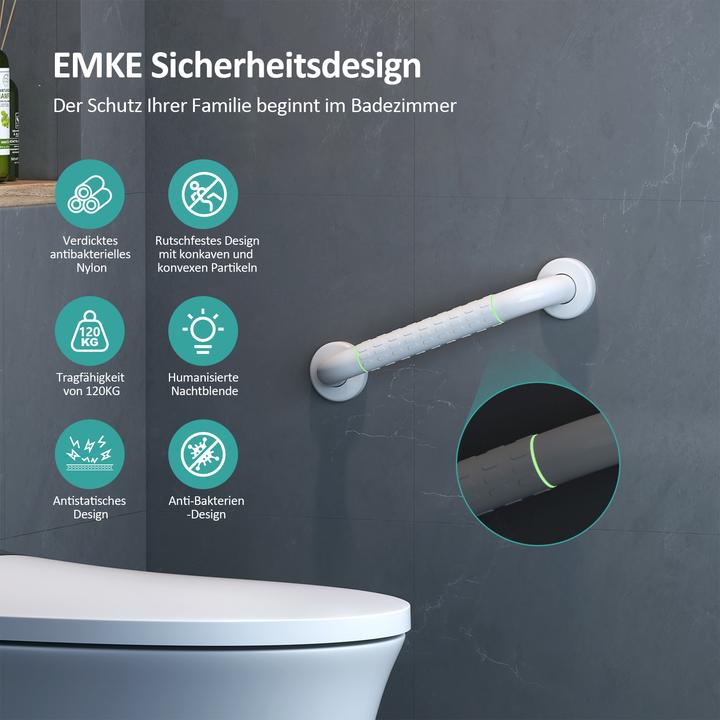 Produktbild Emke Badezimmer-Haltegriff Rutschfest Duschgriff, Bad oder Badewanne, 30cm, Weiss