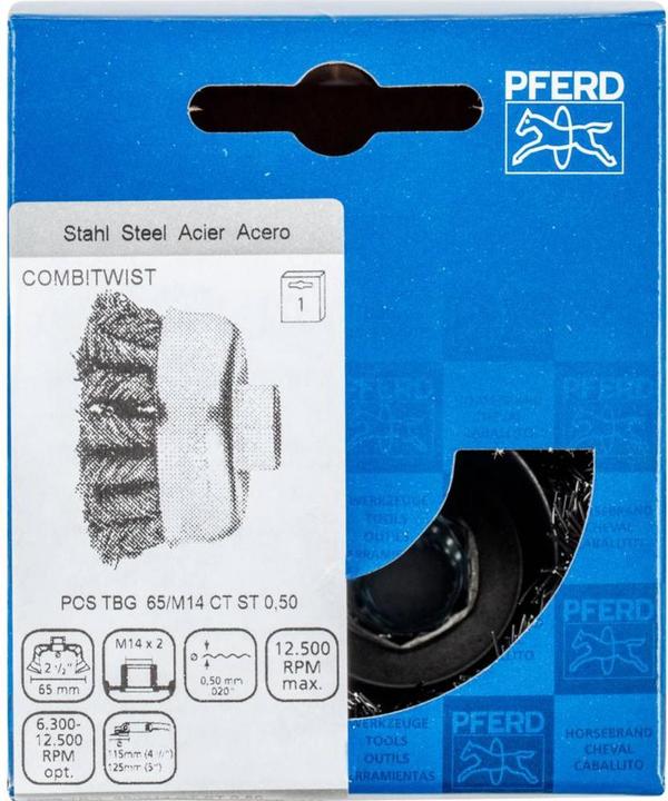 Actual product image Pferd COMBITWIST cup brush knotted TBG Ø 65mm M14 steel wire-Ø 0.50 for angles (P50)