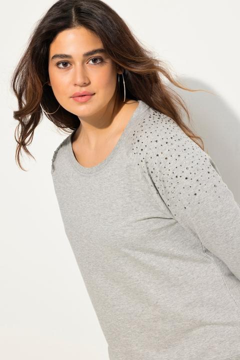 Image du produit Ulla Popken Sweat-shirt oversize, col rond et manches longues. Rivets fantaisie. (58)