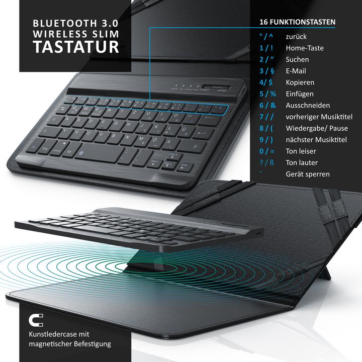 Produktbild Aplic Tablet Tastatur, Bluetooth, Kunstledercase für 7-8" Tablets, flaches & kompaktes Format (DE, 7 - 8" Tablets)