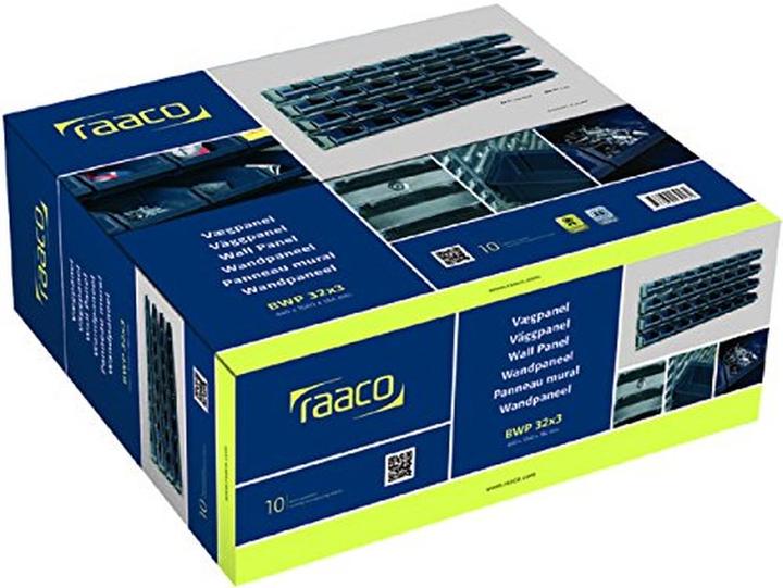 Actual product image Raaco Boltreol (2 paneler og 32 blå kasser) 2 paneler H:440, W:520, D:11mm 32 kasser H:75, W:125, D: