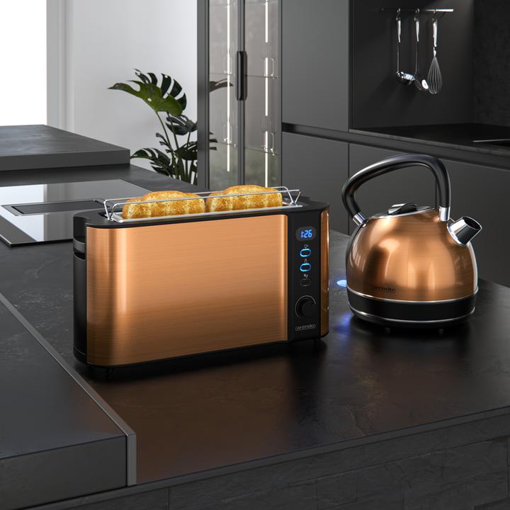 Produktbild Arendo Frühstücks Set, Edelstahl Wasserkocher 1,7l 2200 Watt, 2-Scheiben Langschlitz Toaster, Kupfer (1.70 l)
