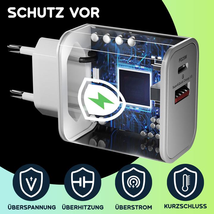 Image du produit Ideoon Dual 25Watt USB Ladegerät, 1x USB-C und USB-A, PD- & QC-Netzteil, weiss (25 W, 2 ports)