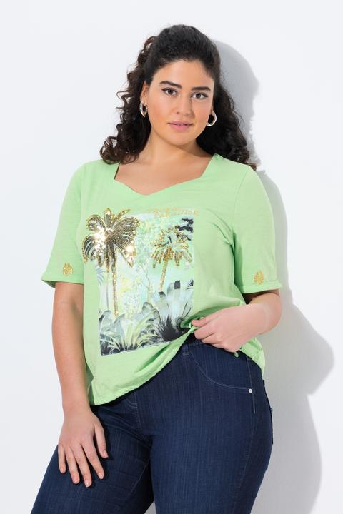 Produktbild Ulla Popken T-Shirt, Tunnelzug, Palmen, Herzausschnitt, Halbarm (58)