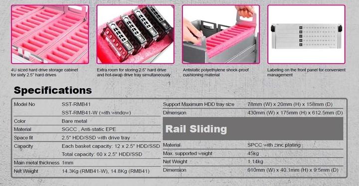 Immagine prodotto Silverstone SST-RMB41-W - Armadio di stoccaggio - 60 scomparti (2.5")