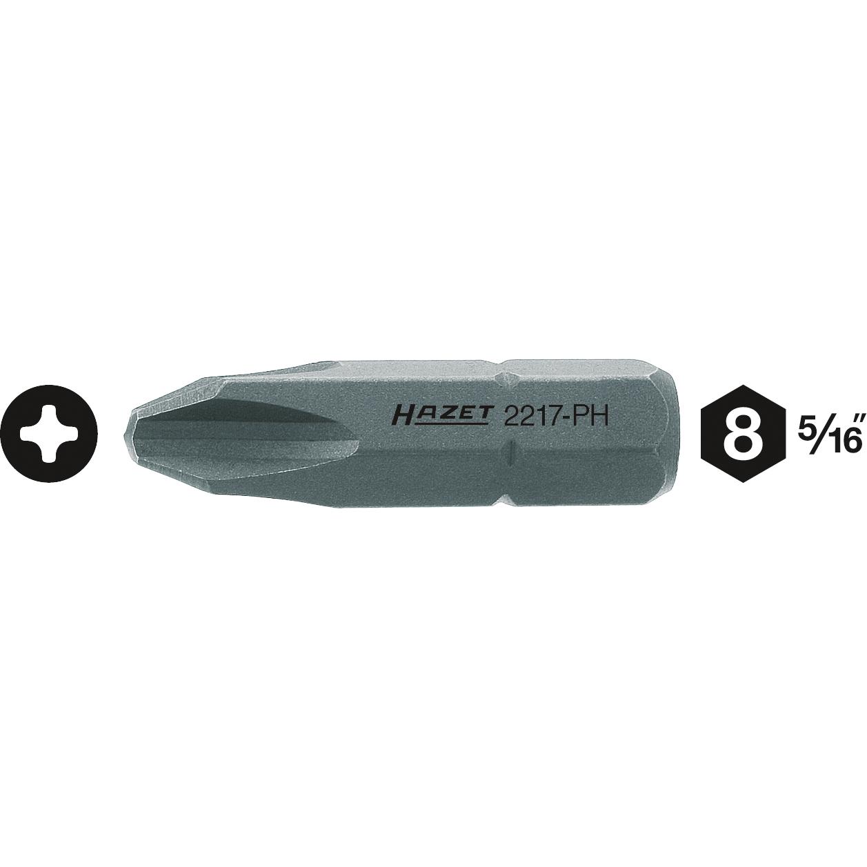 HAZET, Bits, Bit 2217-PH1 ∙ Sechskant8 (5/16 Zoll) ∙ Kreuzschlitz Profil PH ∙ PH1 (Kreuz Phillips PH M1)