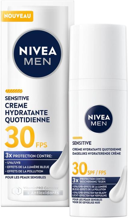 Actual product image NIVEA Men's Sensitive Triple Protect Moisturiser Spf30 (Suntan cream, SPF 30)