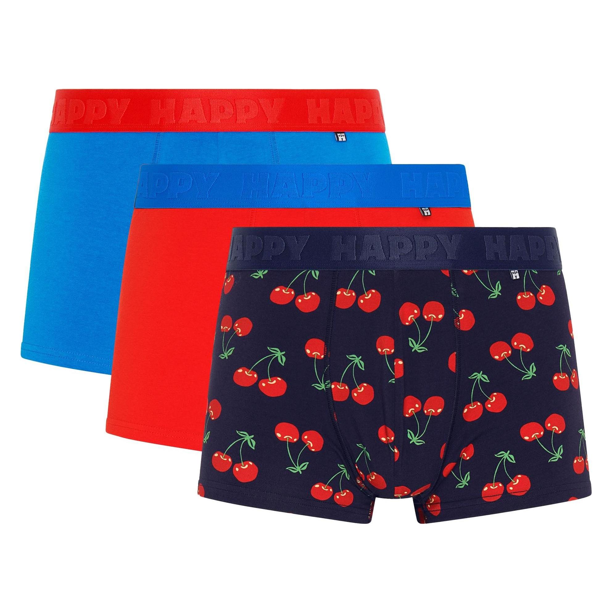 Happy Socks, Herren, Unterhosen, 3-Pack Cherry Short Boxers, Blau, Mehrfarbig, (L, 3er Pack)