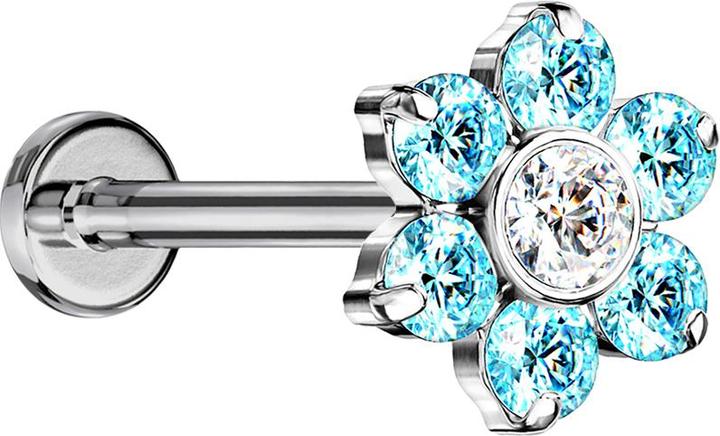 Immagine prodotto Star Piercing Micro Labret senza fili con fiori d'argento e cristalli d'acqua (senza ottone, Titanio)