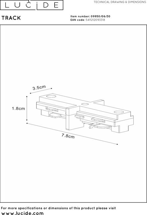 Image du produit Lucide TRACK - STRAIGHT CONNECTOR - Système de rails - Noir 09950/06/30