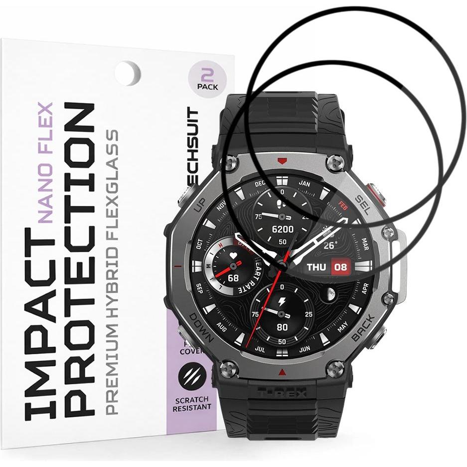 Techsuit - Nano Flex (2 pack) - Amazfit T-Rex 3 - Black, Accessori per smartwatch, Nero