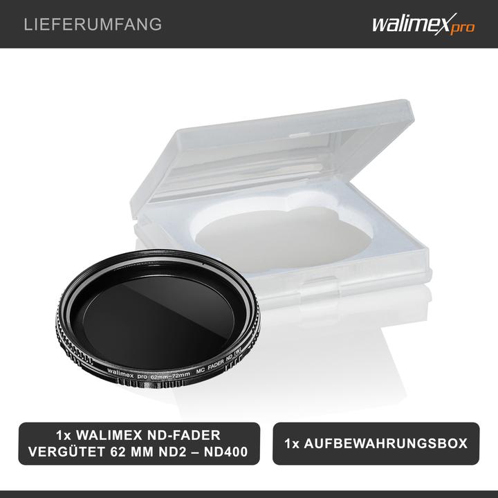 Immagine prodotto Walimex pro per ND fader ND2 - ND400 rivestito 62 mm (62 mm, Filtri grigi, 62 mm)