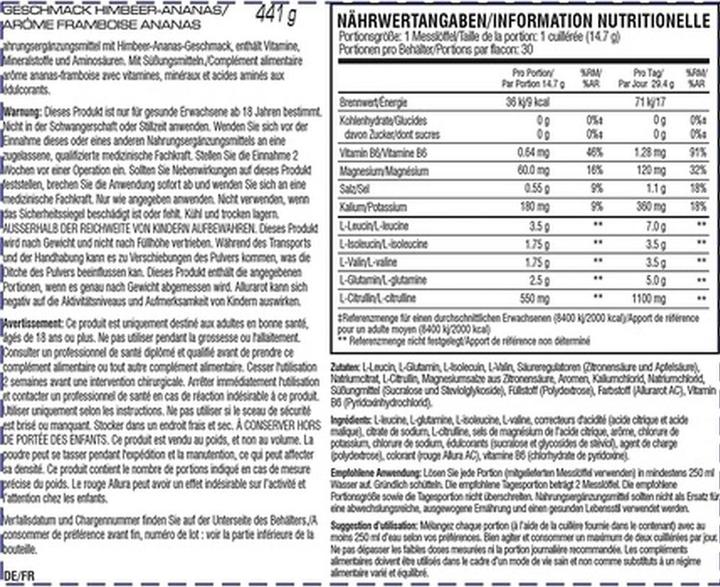 Nährwerte und Zutaten Scivation Xtend BCAAS (1 Stk., Pulver, 441 g)