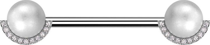 Produktbild Star Piercing Barbell silber mit zwei Perlenkugeln silber Kristalle silber (Messing, Chirurgenstahl 316L)