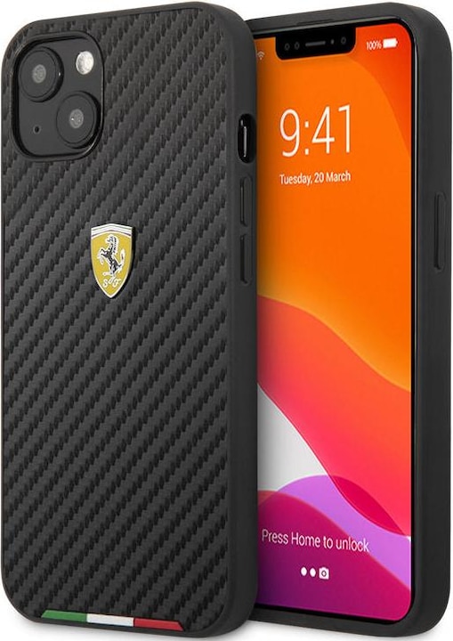 Actual product image Ferrari Case iPhone 13 - Hardcase Italian Flag No.166.4 Carbon TPU black (Apple iPhone 13)