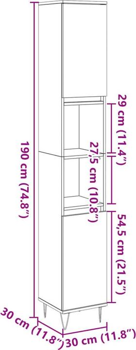 Actual product image vidaXL Badschrank (30 x 30 x 190 cm)