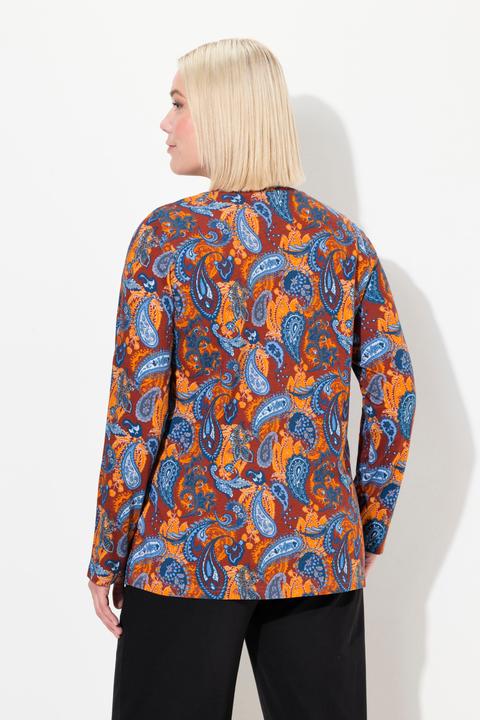Image du produit Ulla Popken T-shirt long coupe évasée, motif cachemire, col rond et manches longues (58)