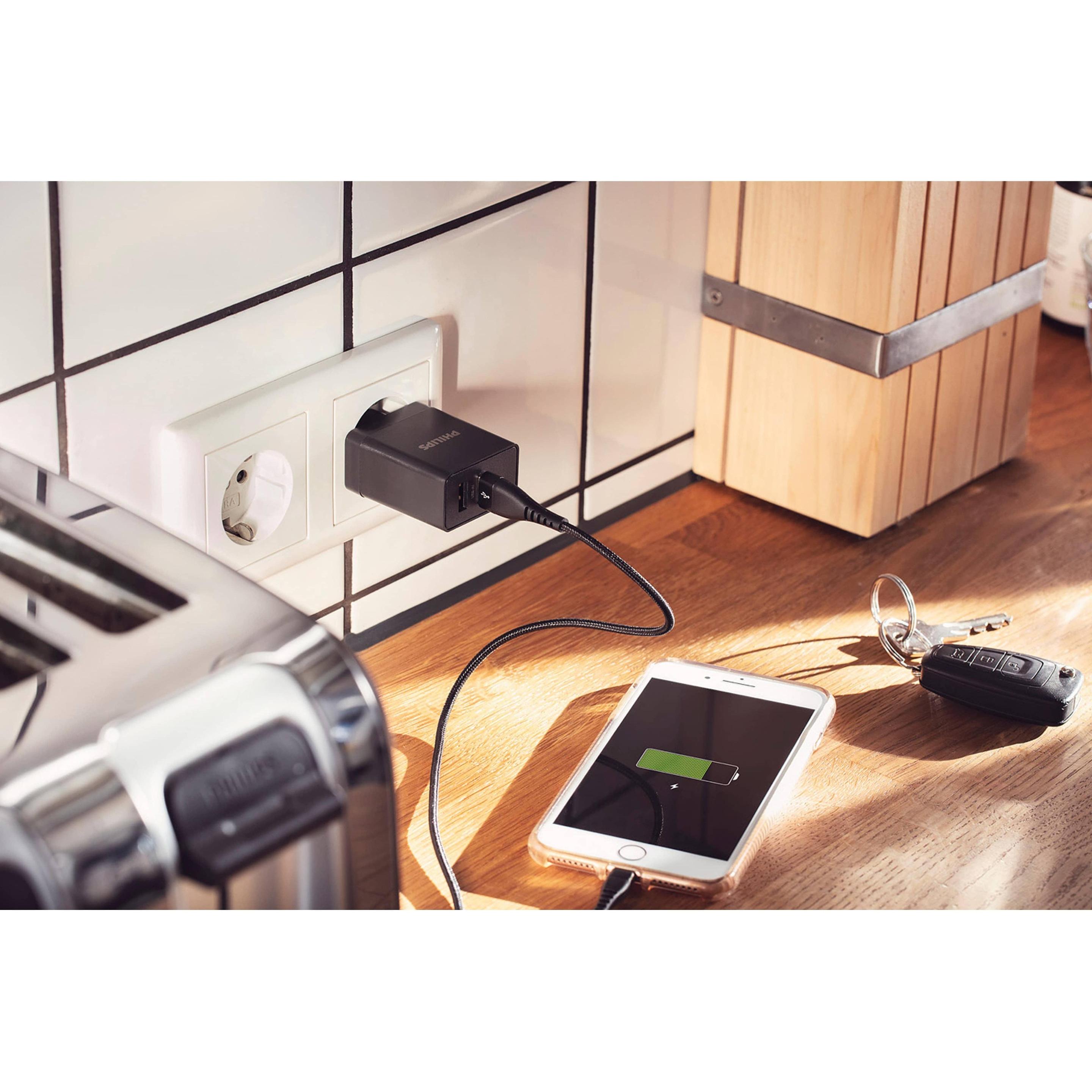 Thumbnail - Philips DLP2610/02 Wandladegerät Dual USB (15.50 W), USB Ladegerät, Schwarz