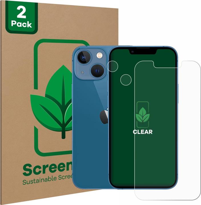 ScreenLeaf Protective film sustainable screen protector screen protector film clear transparent (2 Piece, Apple iPhone 13 mini)