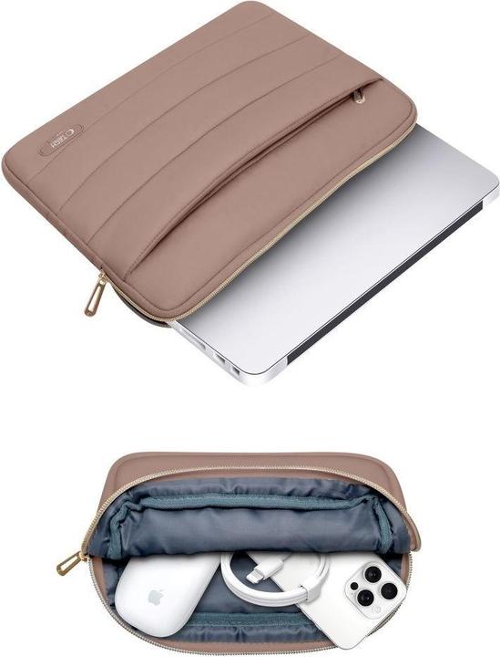 Actual product image Tech-Protect Puffy Laptop Sleeve 13-14" with accessory pouch - Brown (14", Apple)