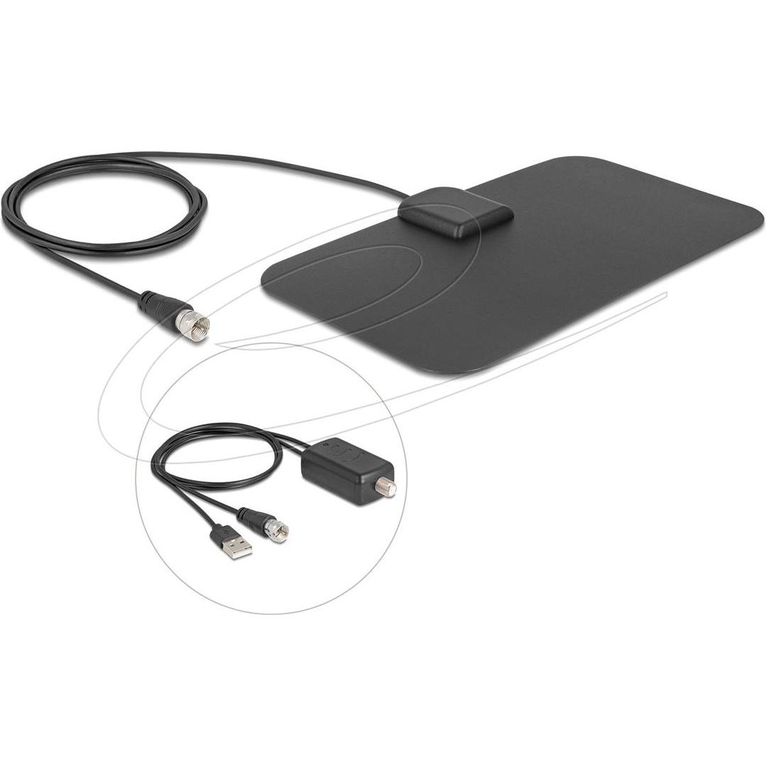 Delock DAB+ DVB-T2 Antenne F Stecker 5 - 25 dB aktiv omnidir (Antenna piatta, 25 dB), Parabola + Antenna, Nero