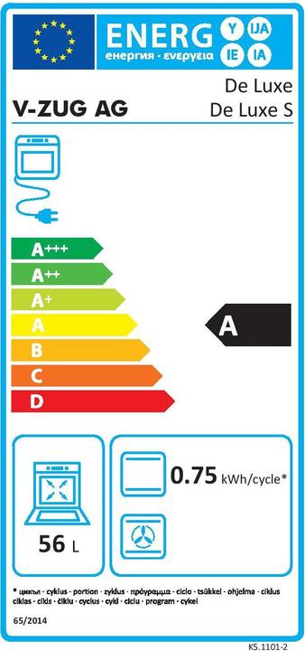Label énergétique V-ZUG De Luxe S