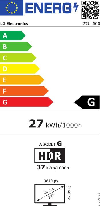 Energy Label LG 27UL600-W (3840 x 2160 Pixels, 27")