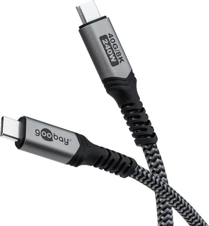Produktbild Goobay USB-C Cable with Textile Sheath, USB4, 240 W, 40 Gbit/s, Power Delivery, 1 m, Black, Grey (1 m, USB 4.0, 240 W)